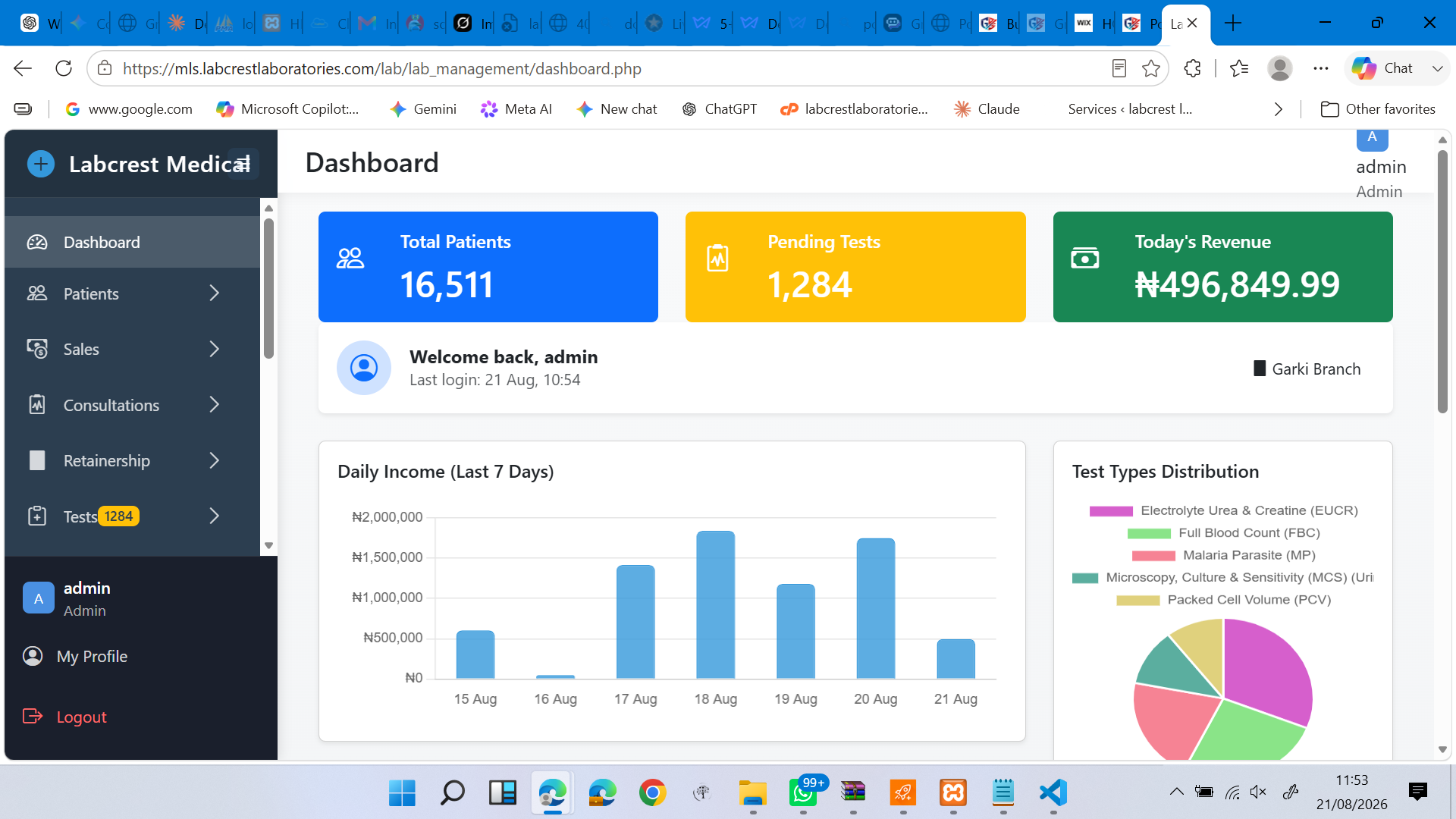 LabCrest LIS Dashboard